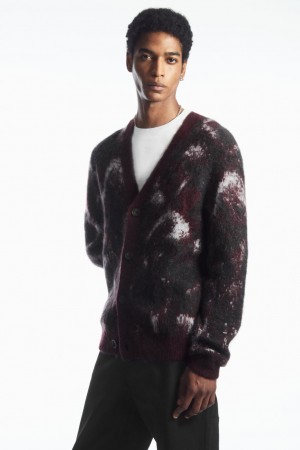 Cárdigan COS V-Neck Brushed Mohair-Blend Hombre Vino Negros | México WDVJ-47598