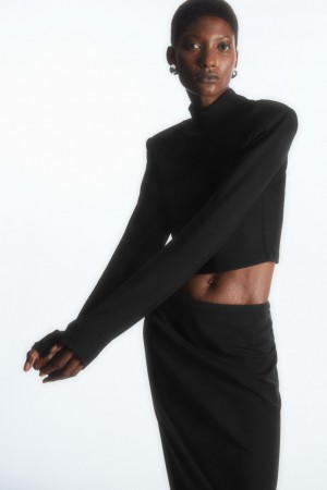 Crop Top COS Power-Shoulder Cropped Mujer Negros | México EQRY-56903