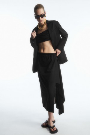 Falda COS Asymmetric Midi Wrap Mujer Negros | México CLBH-06298
