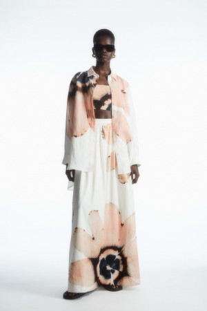 Falda COS Floral-Print Beaded Maxi Mujer Blancos | México SLME-92508