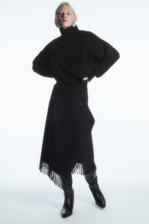 Falda COS Fringed Lana Midi Wrap Mujer Azul Marino | México ZQBC-42301