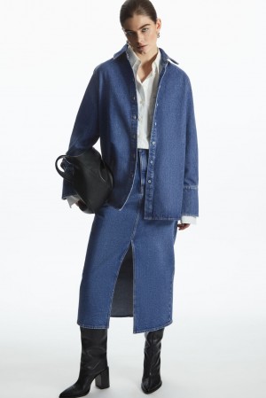 Falda COS Front-Slit Denim Midi Mujer Azules | México GCFH-18734