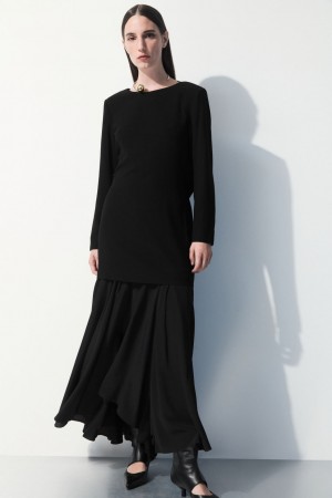 Falda COS The Flared Silk Maxi Mujer Negros | México QJFR-23956
