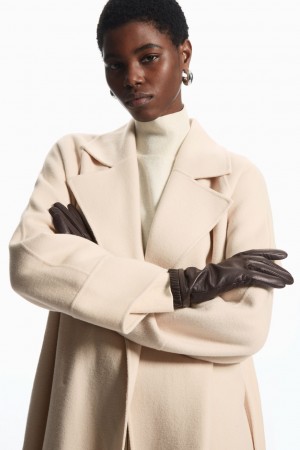 Guantes COS Gathered Cuero-Cashmere Mujer Marrom Oscuro | México EGUF-63125