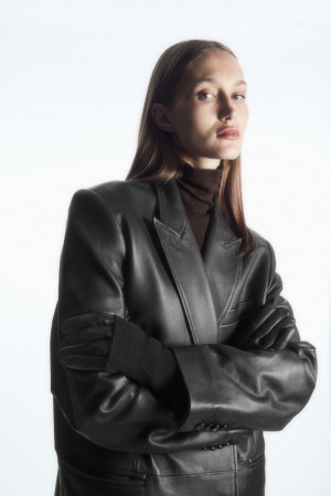 Guantes COS Layered Cuero Mujer Negros | México OULR-05378