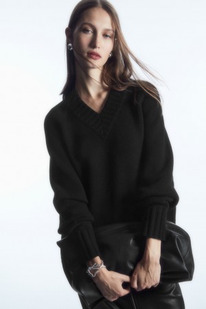 Jerséis COS Fornido Pure Cashmere V-Neck Mujer Negros | México WCUD-28065