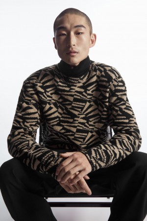 Jerséis COS Geometric Lana-Jacquard Hombre Negros Beige | México OCKB-51762