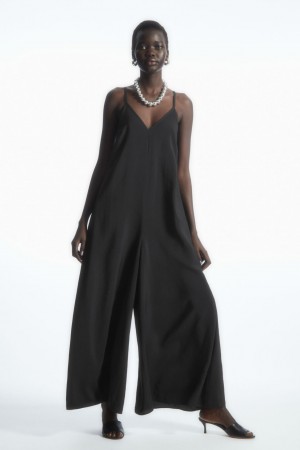 Mono COS V-Neck Anchos-Leg Mujer Negros | México ZPYG-25864