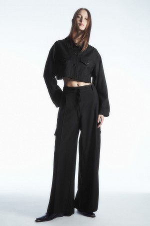 Pantalon COS Anchos-Leg Lana Cargo Mujer Negros | México EVQZ-05398