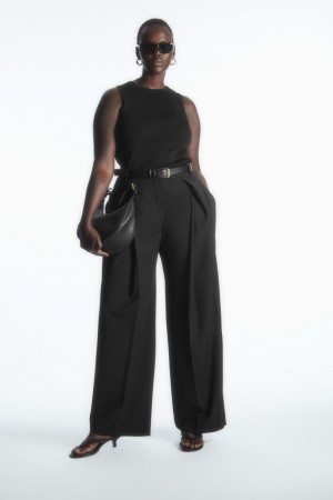 Pantalon COS Anchos-Leg Plisado Lana Mujer Negros | México QJBD-32641
