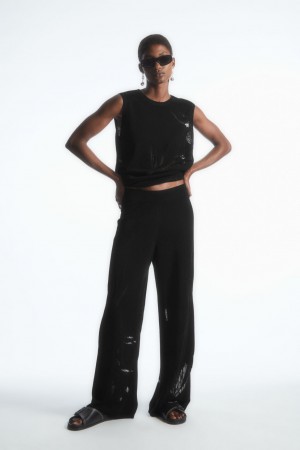 Pantalon COS Botanical De Punto Anchos-Leg Mujer Negros | México WJGT-28931