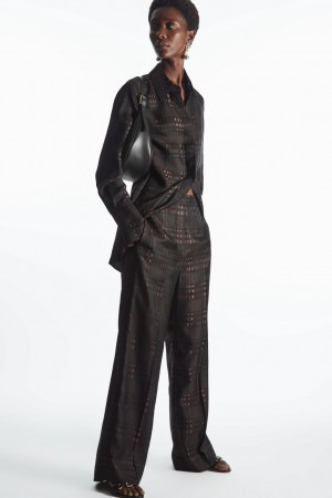 Pantalon COS Directo-Leg Checked Jacquard Mujer Marrom Negros | México HRVM-42681