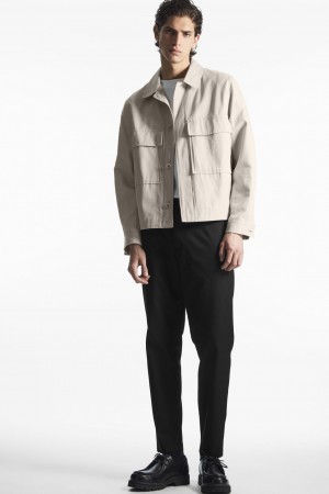 Pantalon COS Elasticated Tapered Twill Hombre Negros | México WGIU-31867