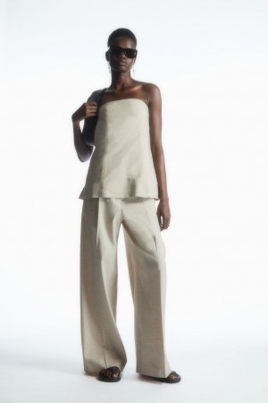 Pantalon COS Linen-Blend Anchos-Leg Tailored Mujer Beige | México OPMU-17809