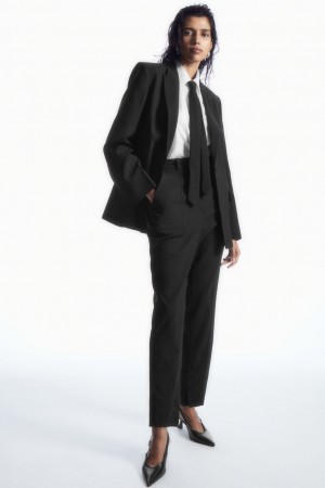 Pantalon COS Pintucked Slim-Leg Lana Mujer Negros | México HIPU-67431