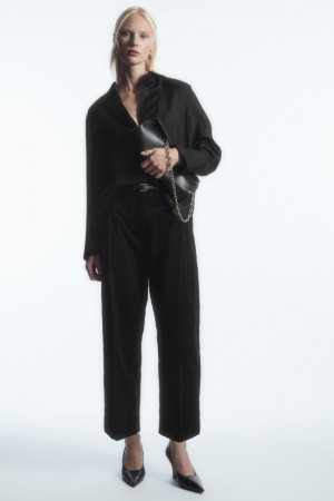 Pantalon COS Plisado Barrel-Leg Corduroy Mujer Negros | México JYNL-84632