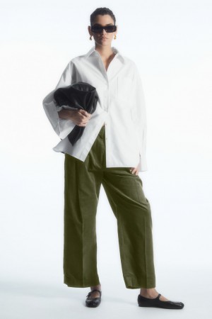 Pantalon COS Plisado Barrel-Leg Corduroy Mujer Kaki Oscuro | México AVIH-96137