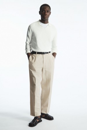 Pantalon COS Plisado Directo-Leg Linen-Blend Hombre Beige Claro | México LJNT-78613