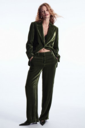 Pantalon COS Silk-Blend Velvet Directo-Leg Mujer Verdes Oscuro | México KPMD-38764