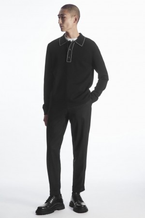 Pantalon COS Tapered Lana Hombre Negros | México QBKI-42687