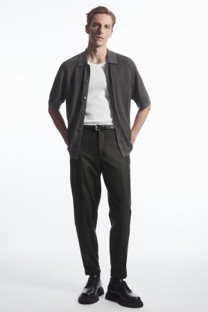 Pantalon COS Tapered Lana Hombre Verdes Oscuro | México YLUO-95021