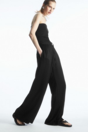 Pantalon COS Textured Anchos-Leg Drawstring Mujer Negros | México AHBG-81579
