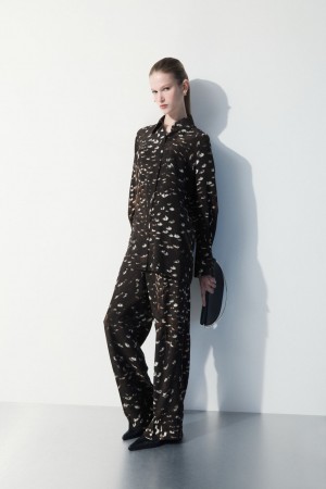 Pantalon COS The Feather-Print Silk Mujer Negros | México MWLD-73514