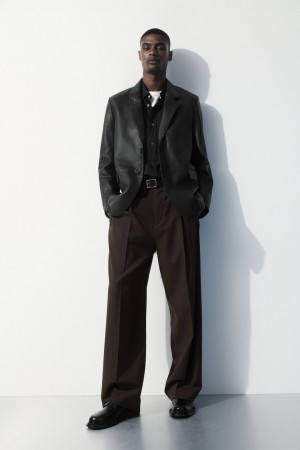 Pantalon COS The Plisado Lana Hombre Marrom Oscuro | México SGZC-90718