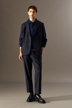 Pantalones COS Elasticated Lana-Flannel Tapered Hombre Azul Marino | México BCGA-62395