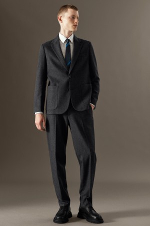 Pantalones COS Herringbone Lana Directo Hombre Grises Oscuro | México TEFU-19480