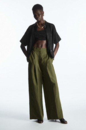 Pantalones COS High-Waisted Anchos-Leg Mujer Kaki Oscuro | México KBFR-98536