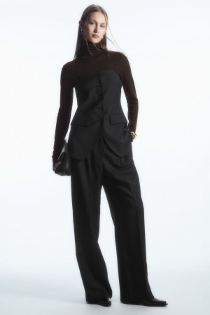 Pantalones COS Plisado Anchos-Leg Lana Mujer Negros | México FJKV-49350
