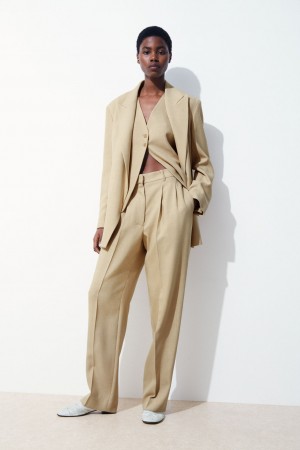 Pantalones COS The Plisado Tailored Mujer Beige | México VJAS-94235