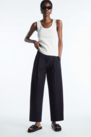 Pantalones Chinos COS Plisado Barrel-Leg Twill Mujer Azul Marino | México MAIX-03561