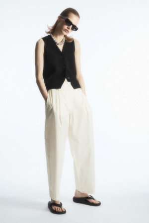 Pantalones Chinos COS Plisado Barrel-Leg Twill Mujer Blancos | México QEAP-46103