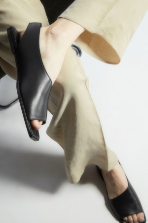 Sandalias COS Cuero Destalonadas Mujer Negros | México KLSI-17095