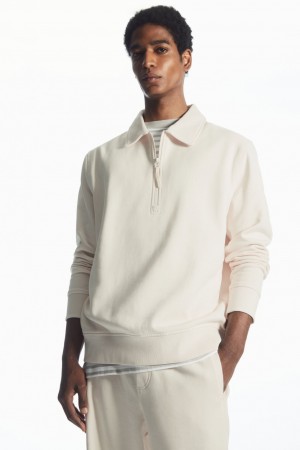 Sudadera COS Collared Half-Zip Hombre Creme | México QHIT-94762