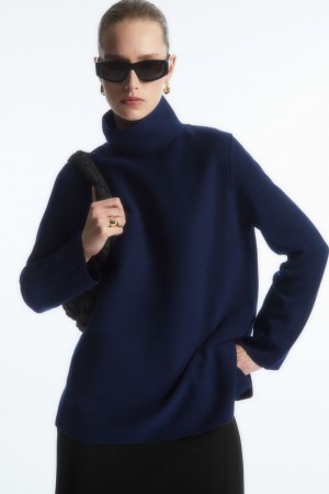 Suéteres COS A-Line Funnel-Neck Top Mujer Azul Marino | México YVOW-02578