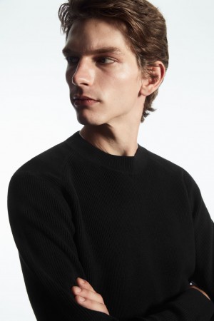 Suéteres COS Acanalado-Knit Hombre Negros | México WZUF-15267