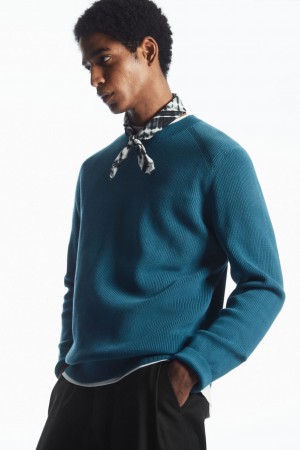 Suéteres COS Acanalado-Knit Hombre Turquesa Oscuro | México FWAZ-46072