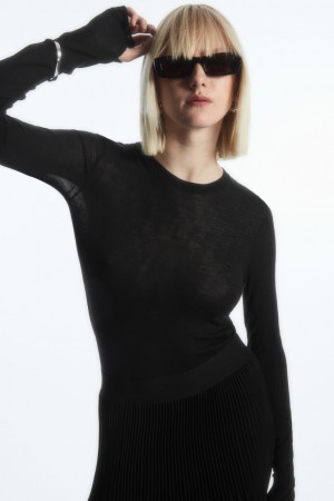 Suéteres COS Crew-Neck Merino Lana Top Mujer Negros | México AOBX-32069