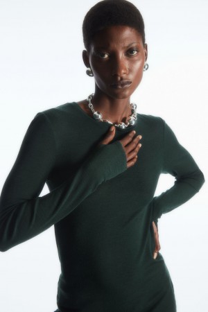 Suéteres COS Crew-Neck Merino Lana Top Mujer Verdes Oscuro | México IADC-85410