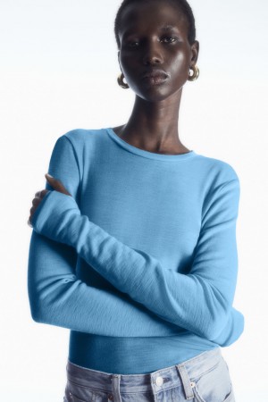 Suéteres COS Crew-Neck Merino Lana Top Mujer Azules Claro | México GVDL-09176