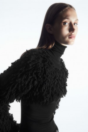 Suéteres COS Cropped Loop-Knit Lana Híbrido Mujer Negros | México VDQX-89127