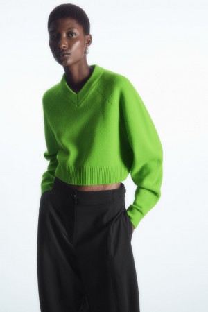 Suéteres COS Cropped V-Neck Lana Mujer Verdes | México BSTE-78935