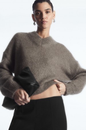Suéteres COS Cropped V-Neck Mohair Mujer Marrom Claro | México JSVY-13492