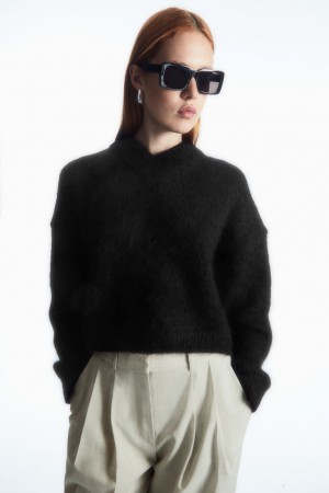 Suéteres COS Cropped V-Neck Mohair Mujer Negros | México EAJZ-01248