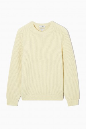Suéteres COS Fornido Acanalado Lana Hombre Creme | México NEGL-67894