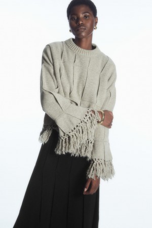 Suéteres COS Fringed Paneled Lana Mujer Grises Claro | México QPTU-35072