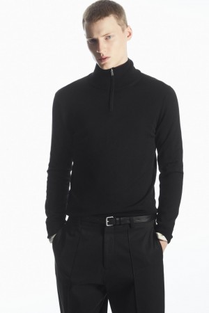Suéteres COS Funnel-Neck Lana Half-Zip Hombre Negros | México OFKW-94658